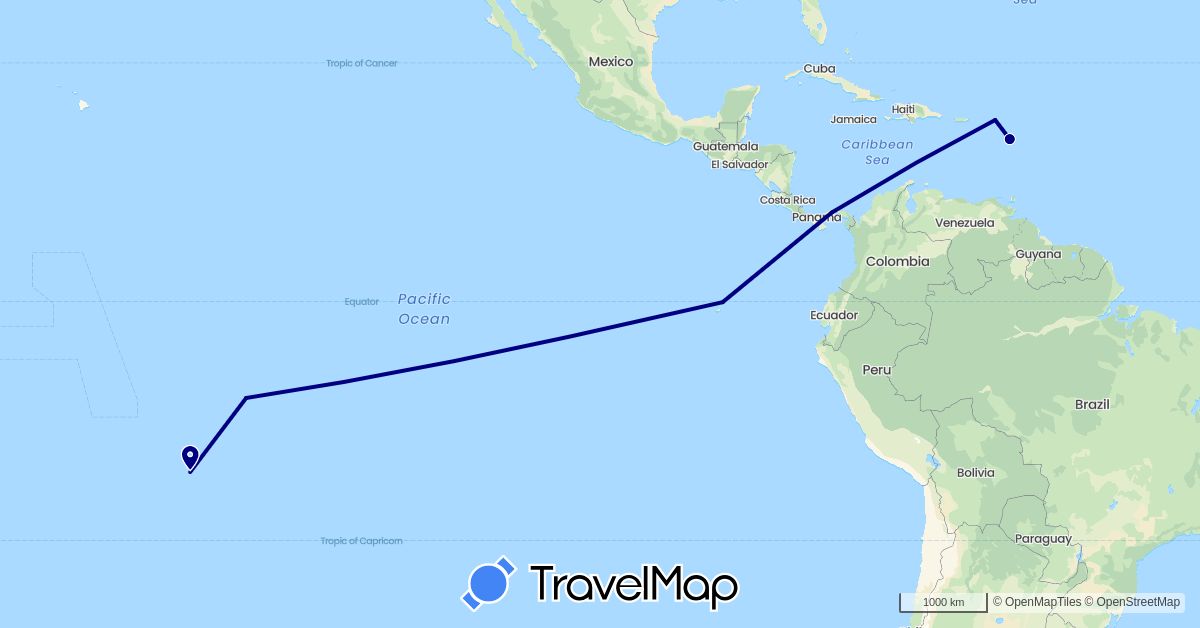 TravelMap itinerary: driving in Ecuador, France, Panama (Europe, North America, South America)